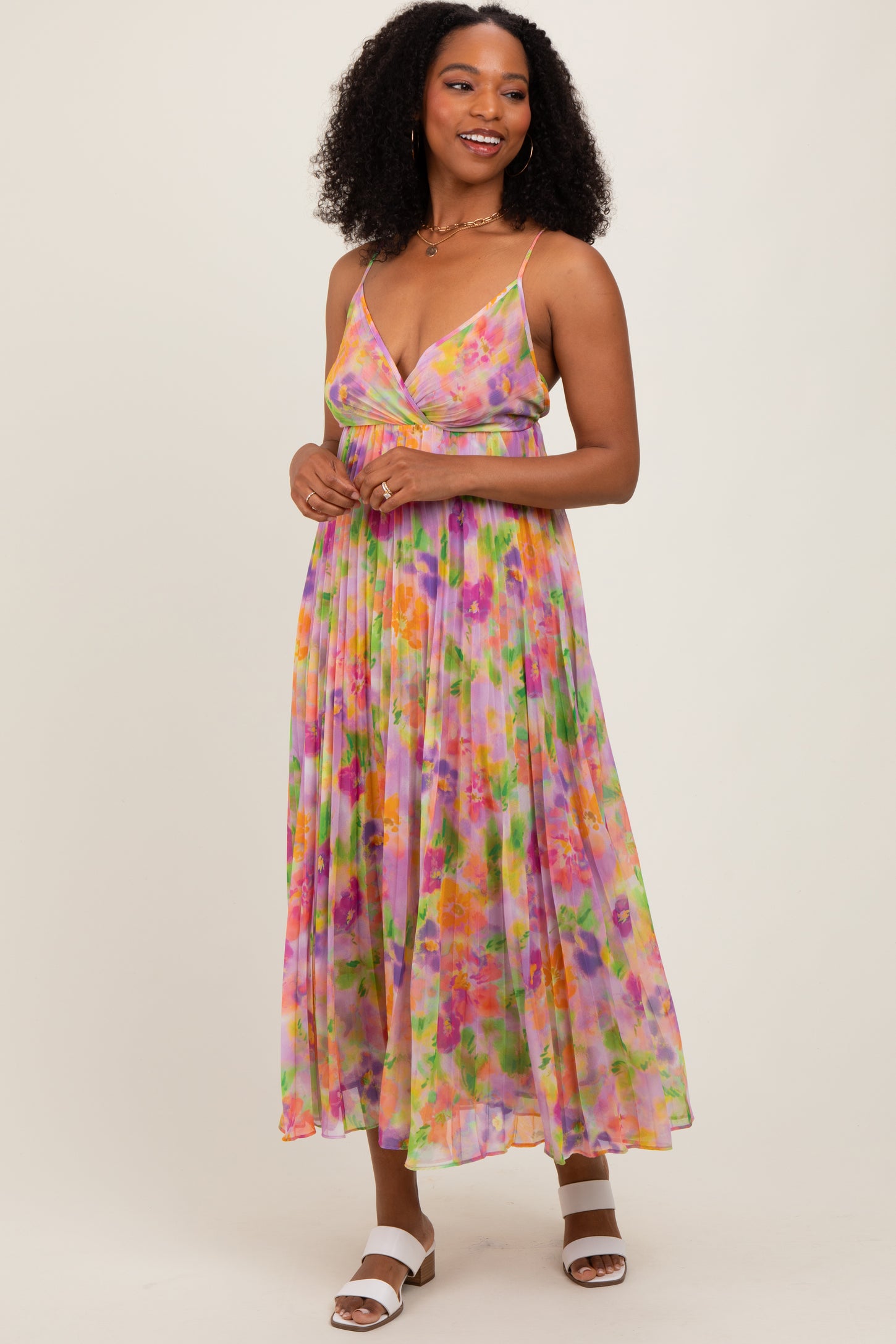 Lilac Floral Pleated Open Back Maternity Maxi Dress PinkBlush Lilac Floral Pleated Open Back Maternity Maxi Dress PinkBlush