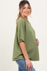 Olive Ribbed Short Sleeve Maternity Top