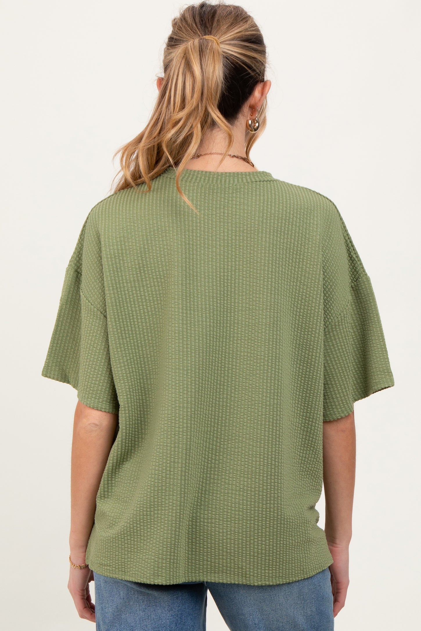 Olive Ribbed Short Sleeve Maternity Top