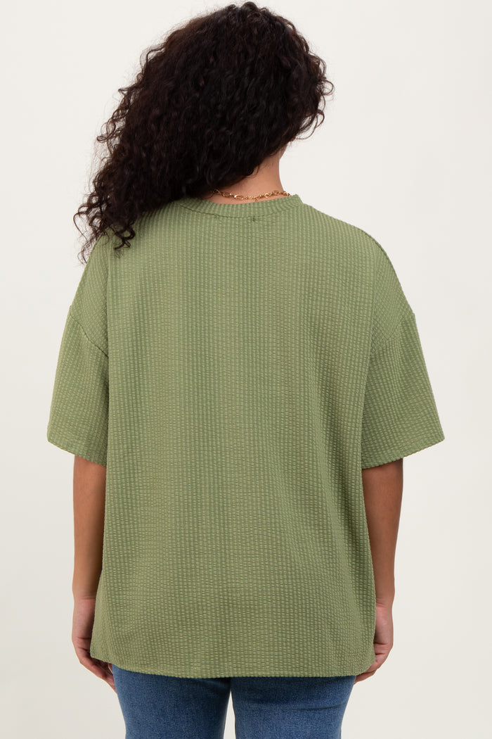 Olive Ribbed Short Sleeve Top