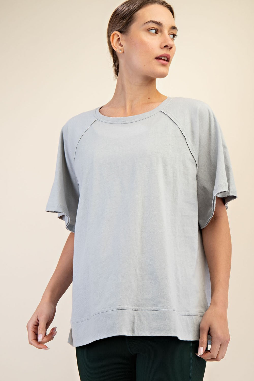 Light Grey Oversized Raw Hem Short Sleeve Tee