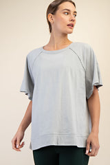 Light Grey Oversized Raw Hem Short Sleeve Tee