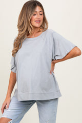 Light Grey Oversized Raw Hem Short Sleeve Maternity Tee