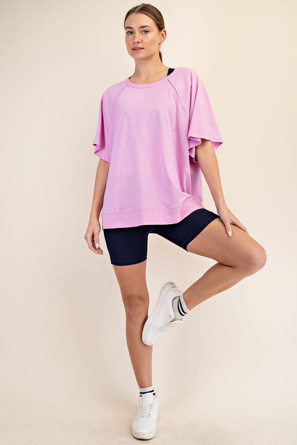 Mauve Oversized Raw Hem Short Sleeve Tee