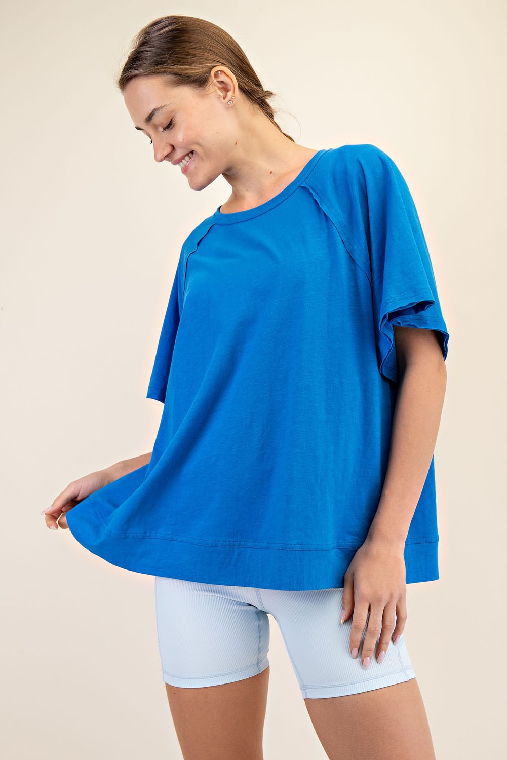 Royal Blue Oversized Raw Hem Short Sleeve Maternity Tee