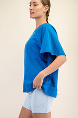 Royal Blue Oversized Raw Hem Short Sleeve Tee
