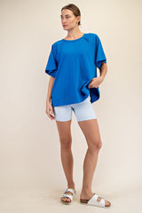 Royal Blue Oversized Raw Hem Short Sleeve Tee