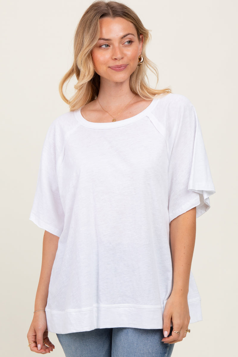 White Oversized Raw Hem Short Sleeve Maternity Tee – PinkBlush