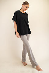 Black Oversized Raw Hem Short Sleeve Maternity Tee