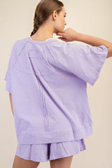 Lavender Oversized Raw Hem Short Sleeve Tee