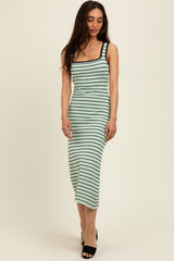 Mint Striped Knit Square Neck Midi Dress
