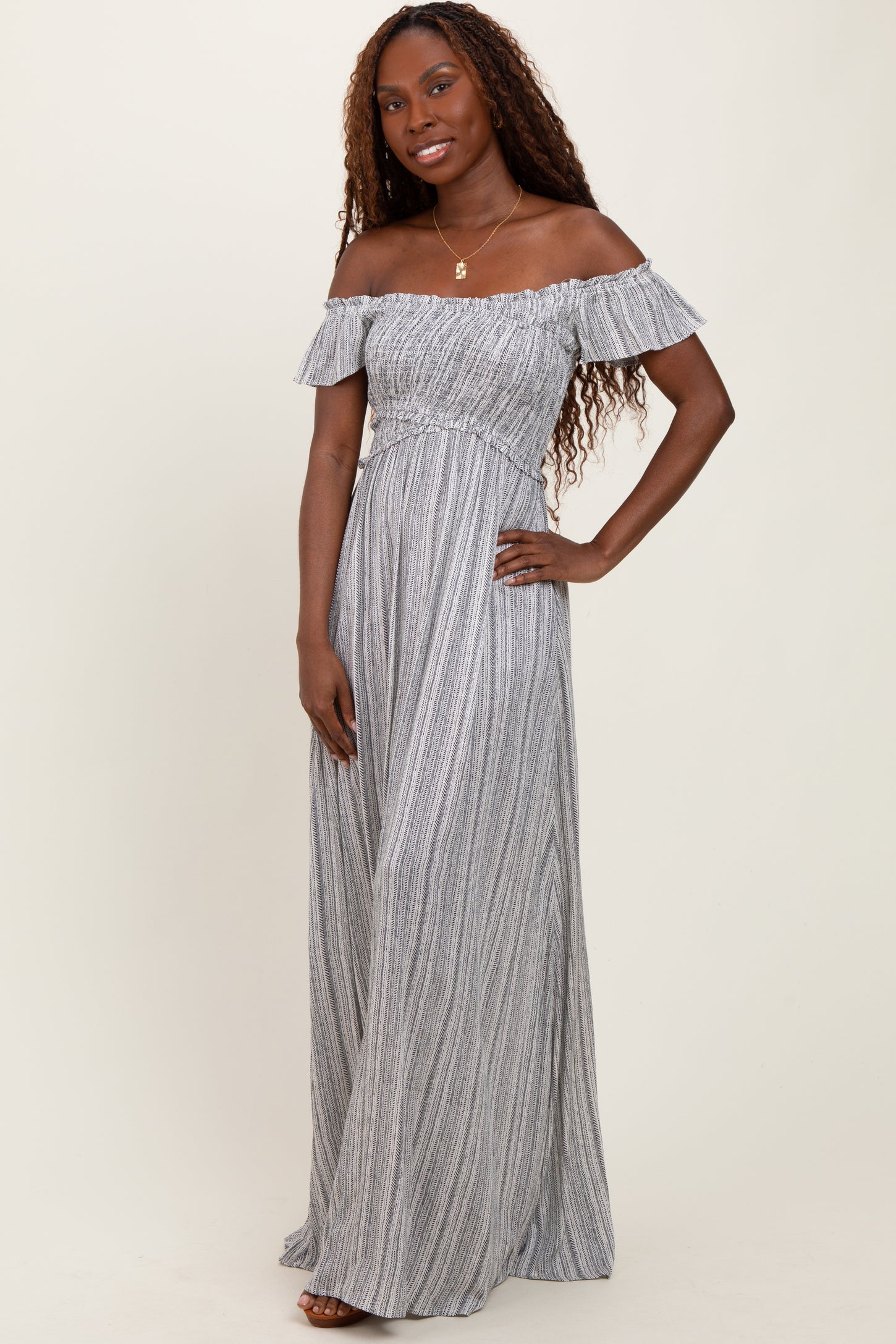 Black Smocked Top Woven Maxi Dress