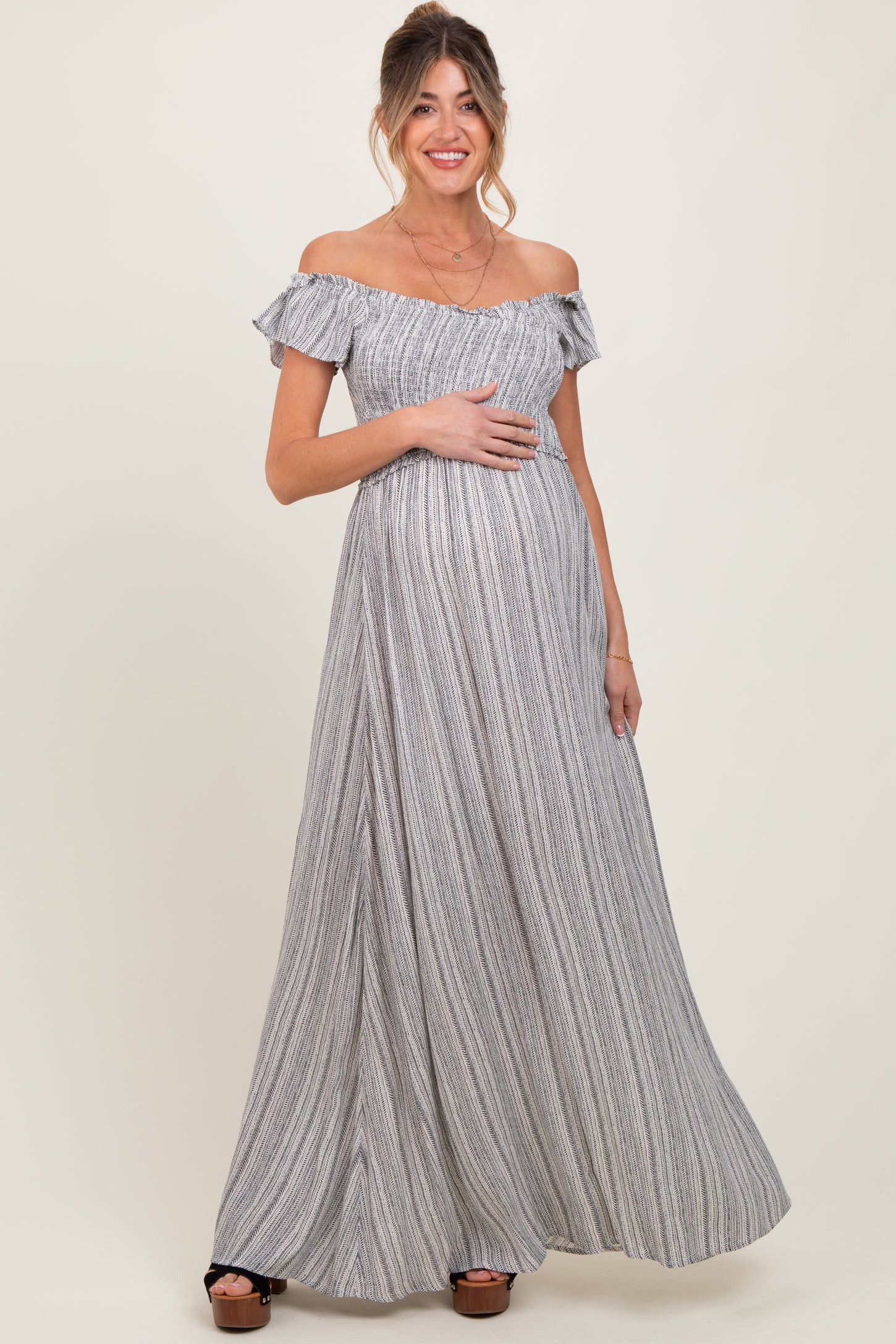 Black Smocked Top Woven Maternity Maxi Dress