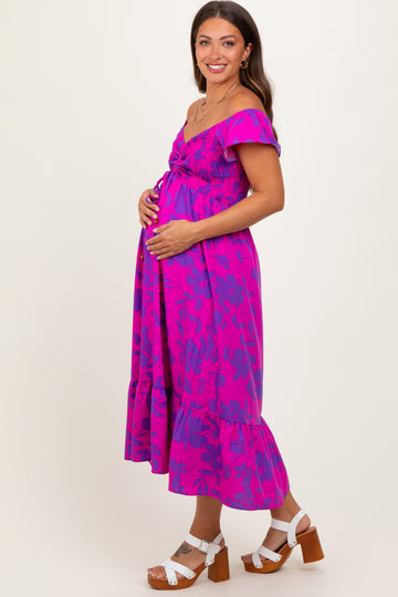 Magenta Multi Smocked Top Maternity Maxi Dress