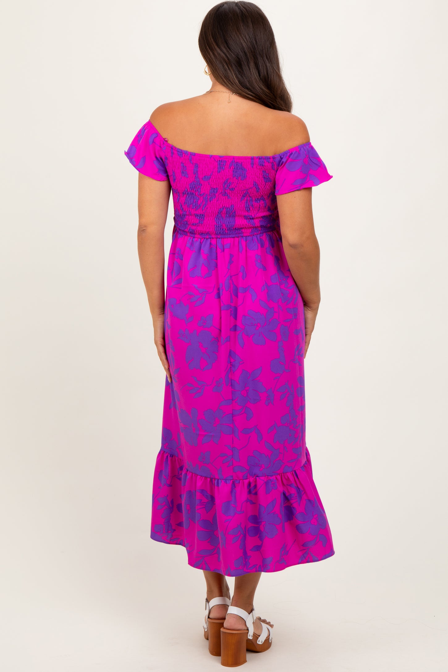Magenta Multi Smocked Top Maternity Maxi Dress
