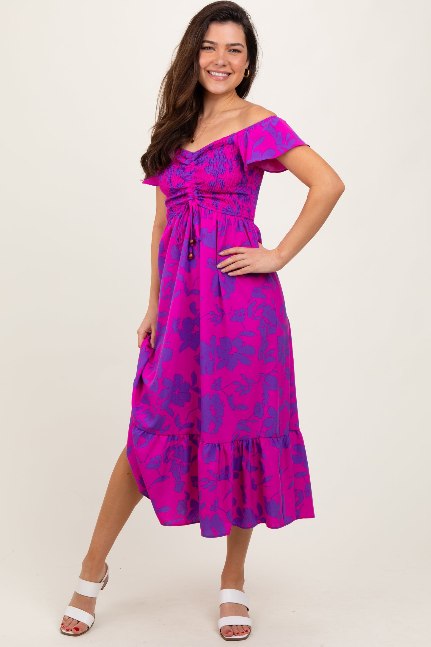 Magenta Multi Smocked Top Maxi Dress