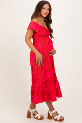 Red Multi Smocked Top Maternity Maxi Dress