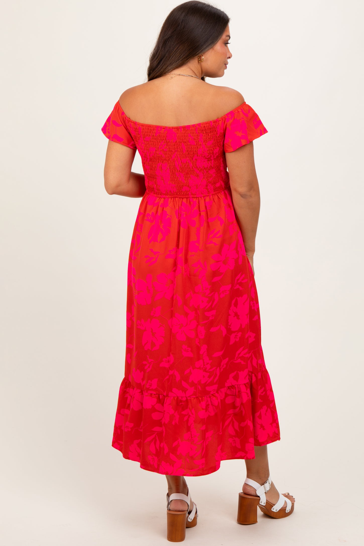 Red Multi Smocked Top Maternity Maxi Dress