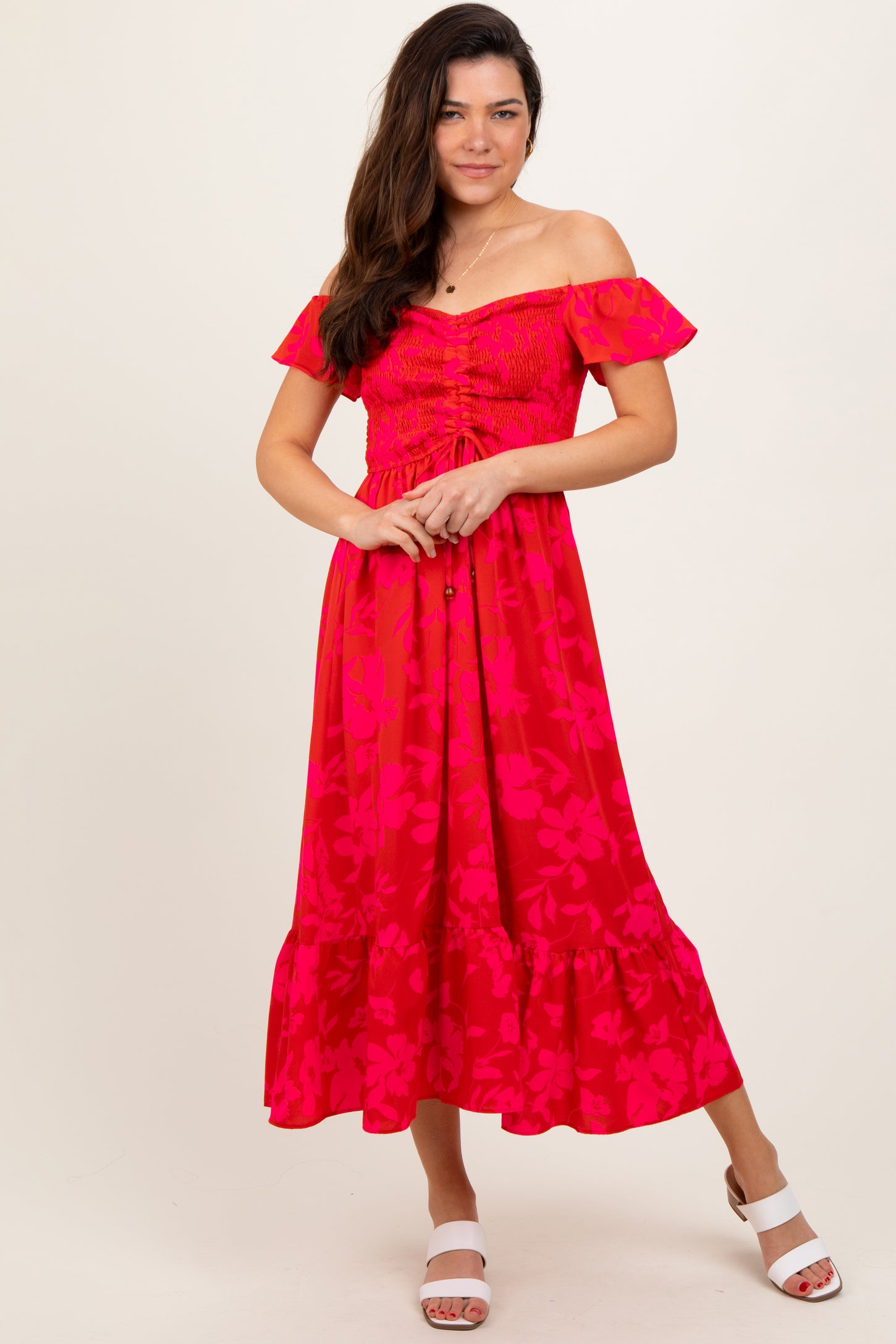 Red Multi Smocked Top Maxi Dress