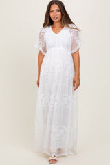 White Smocked Top Lace Maternity Maxi Dress