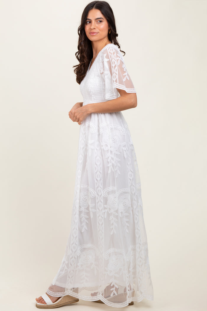 White Smocked Top Lace Maxi Dress