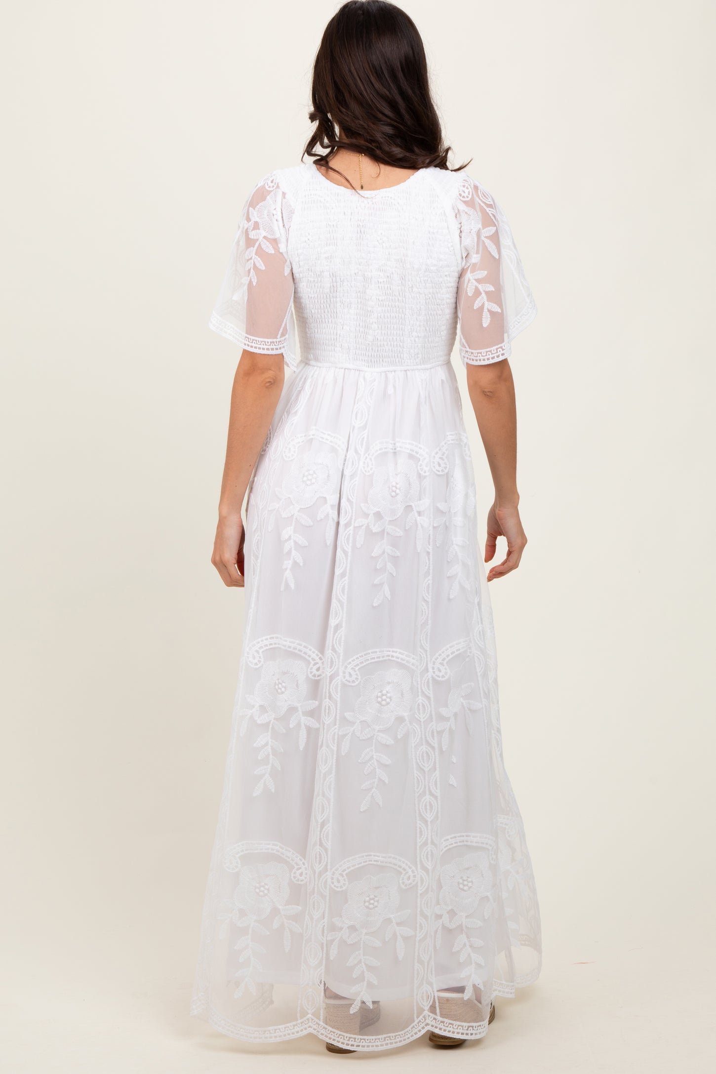 White Smocked Top Lace Maxi Dress