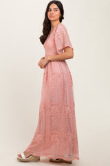Pink Smocked Top Lace Maxi Dress