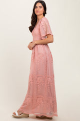 Pink Smocked Top Lace Maxi Dress