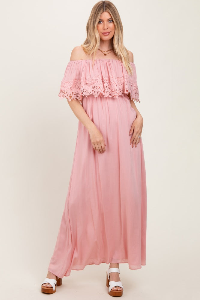 Pink Lace Off Shoulder Maxi Dress PinkBlush Pink Lace Off Shoulder Maxi Dress PinkBlush