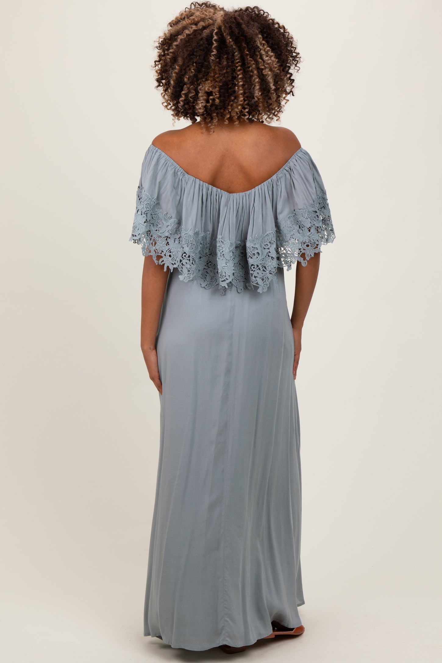 Sage Lace Off Shoulder Maternity Maxi Dress