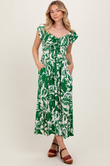 Green Cream Smocked Top Midi Dress