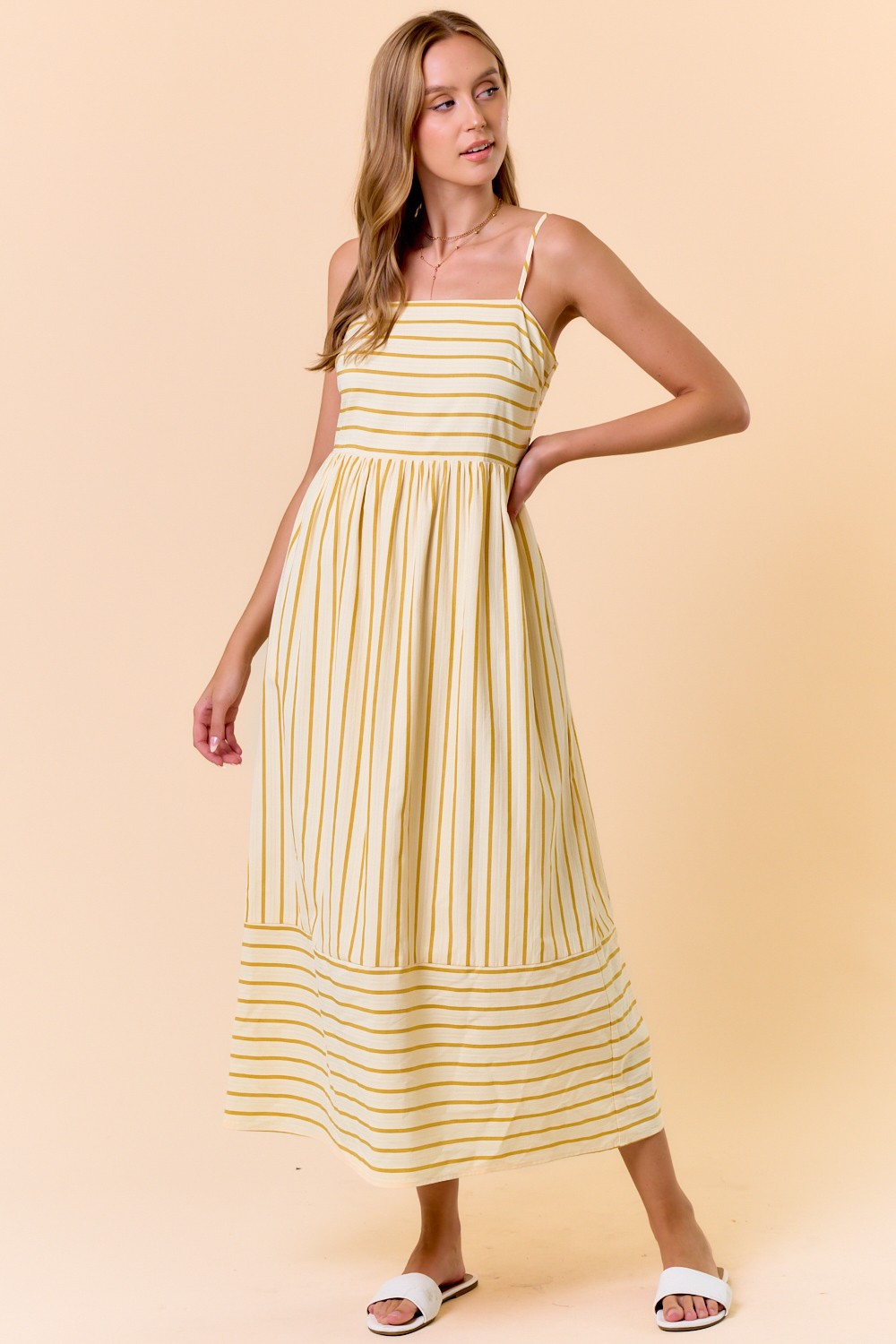 Yellow Striped Sleeveless Maxi Dress