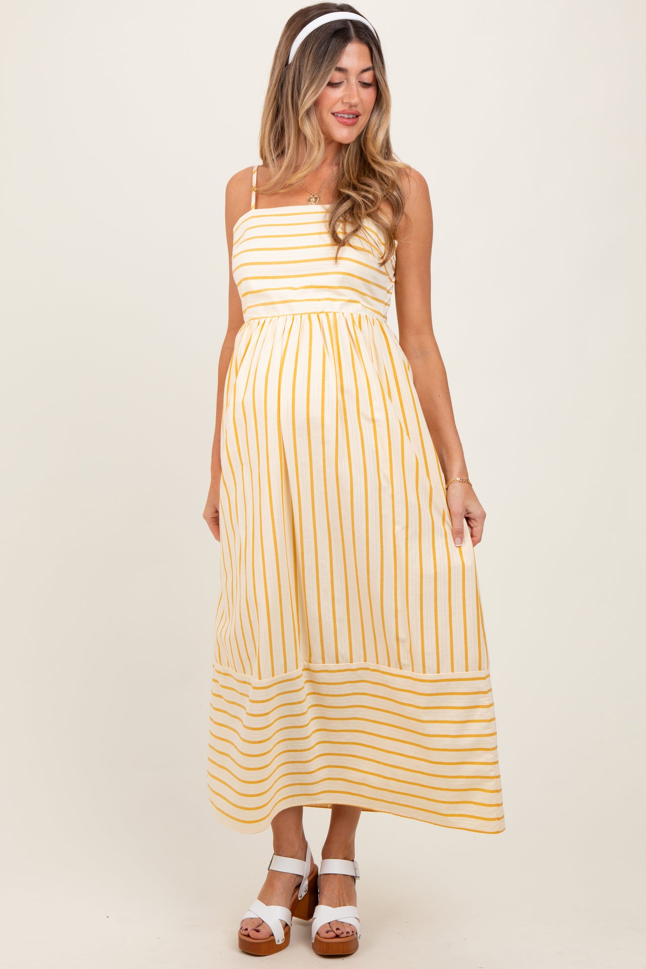 Yellow Striped Sleeveless Maternity Maxi Dress – PinkBlush