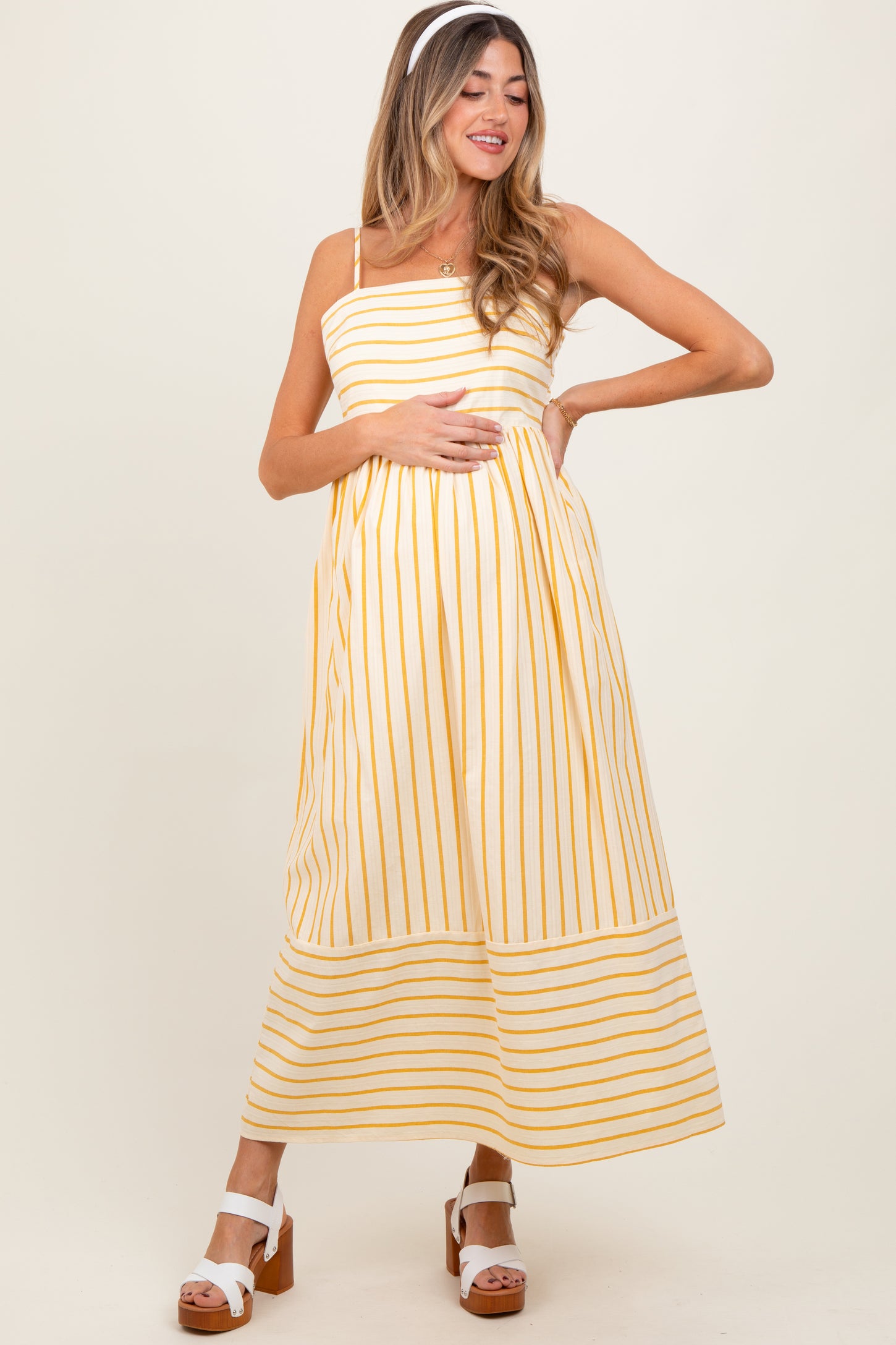 yellow and white striped maxi dress English Factory