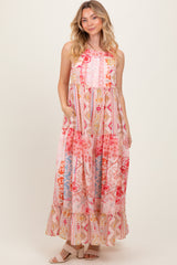 Peach Abstract Printed Maxi Dress