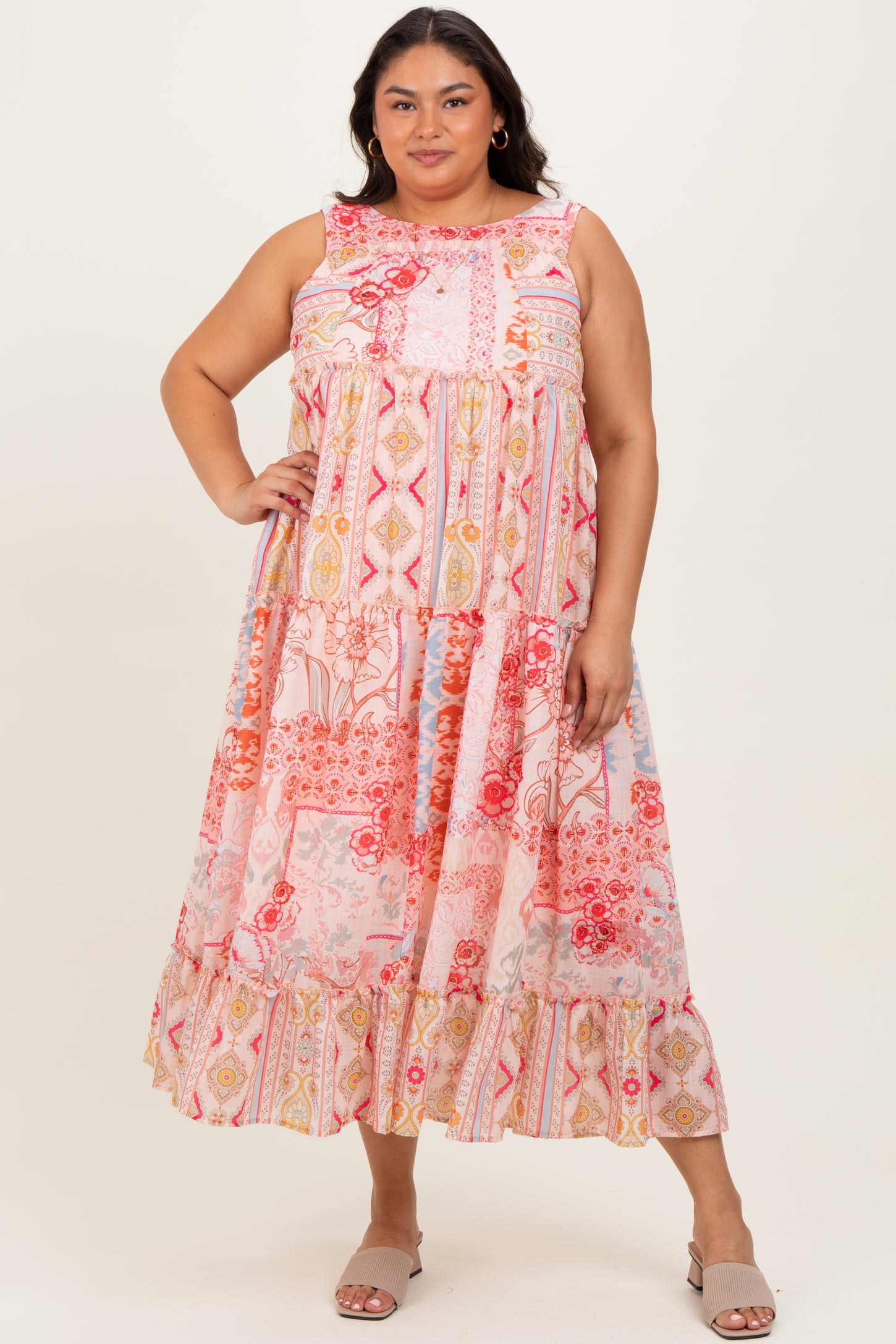Peach Abstract Printed Plus Maxi Dress