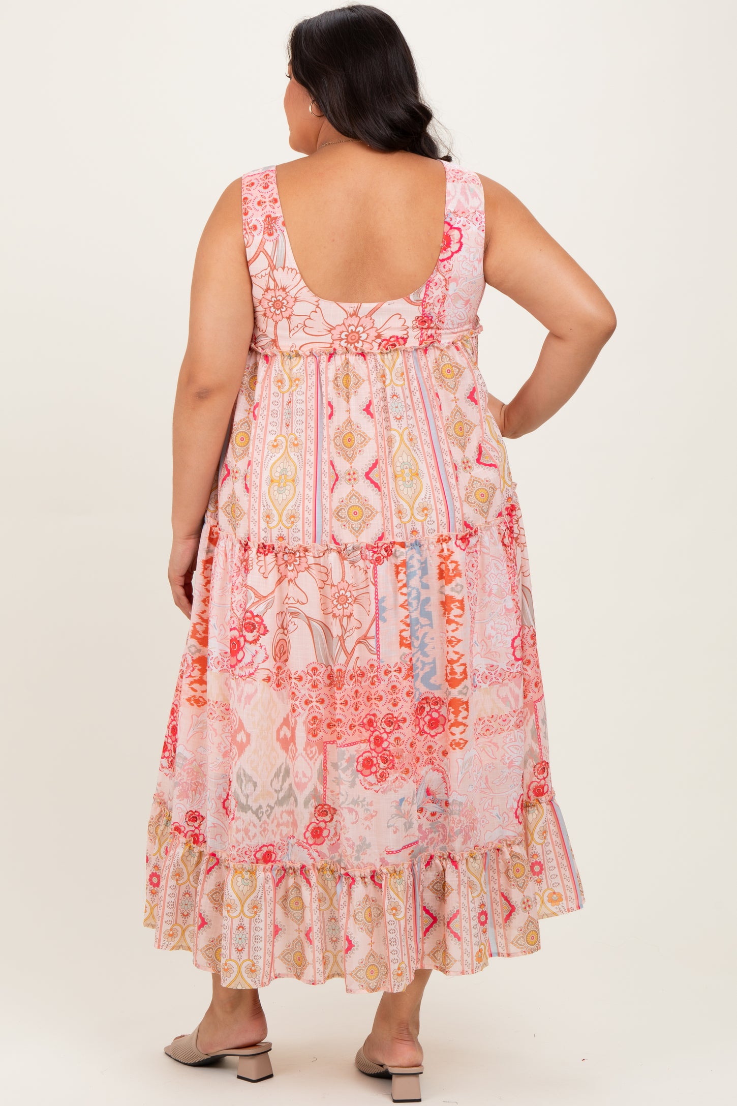 Peach Abstract Printed Plus Maxi Dress