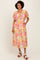 Yellow Mix Textured Floral Gathered V Neck Dress