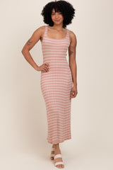 Blush/Cream Lightweight Rib Fit And Flare Maternity Midi Dress