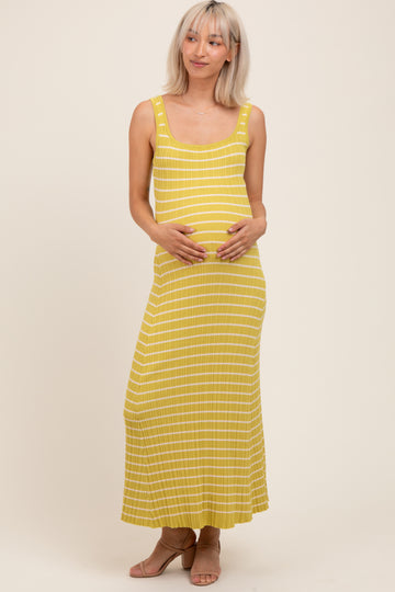Lime/Cream Lightweight Rib Fit And Flare Maternity Midi Dress