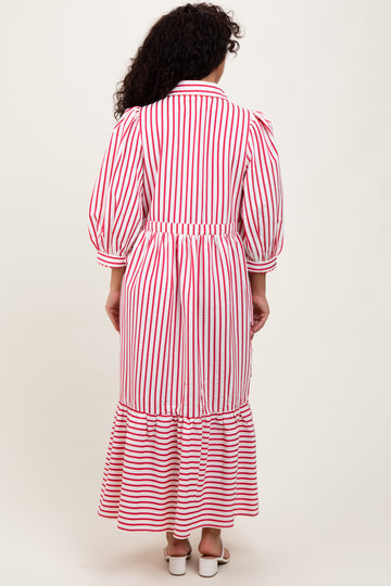 Red Striped Collar Maxi Dress