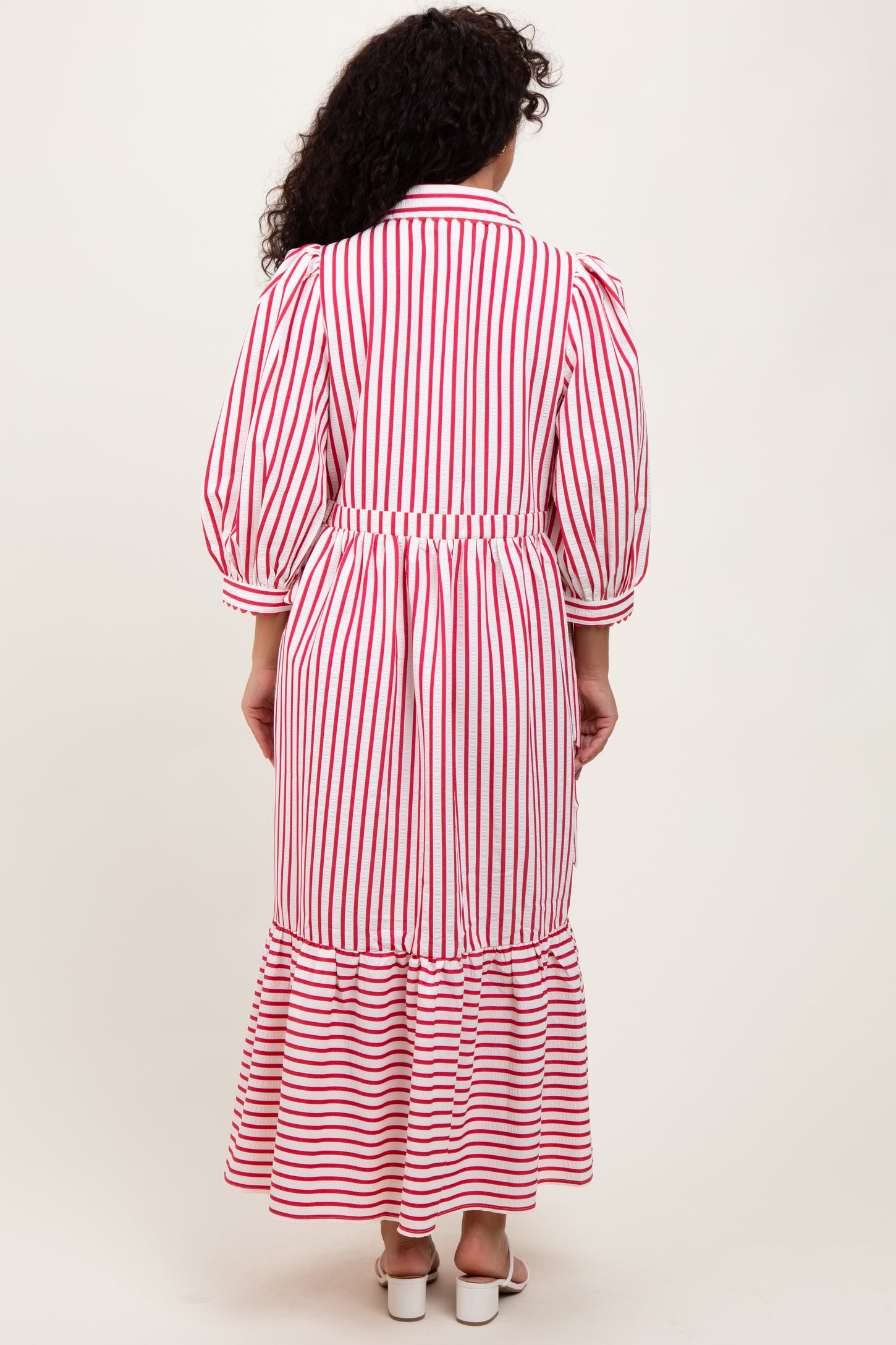 Red Striped Collar Maxi Dress