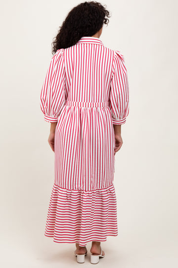 Red Striped Collar Maxi Dress