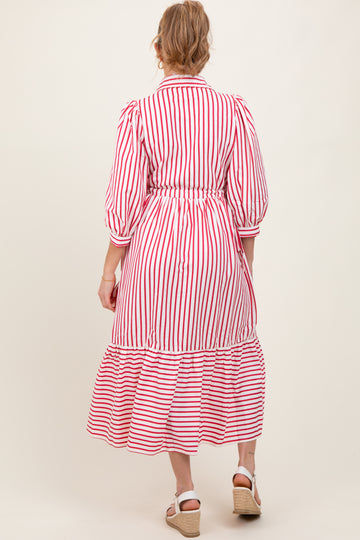 Red Striped Collar Maternity Maxi Dress
