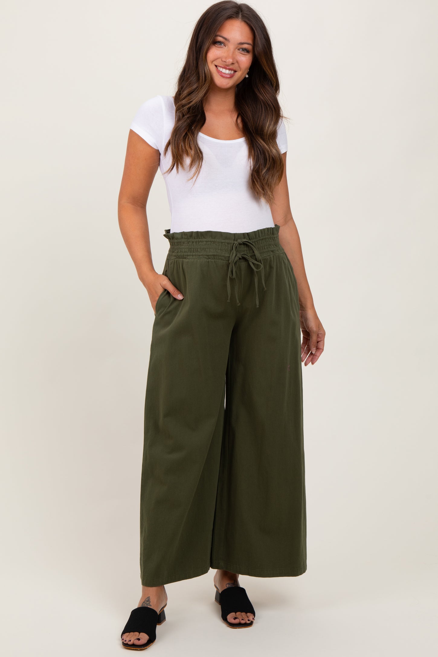 Olive Flowy Cropped Maternity Pant