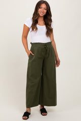 Olive Flowy Cropped Maternity Pant