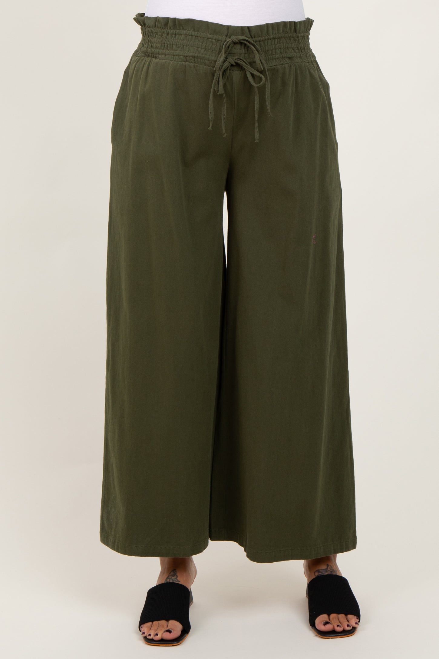 Olive Flowy Cropped Maternity Pant
