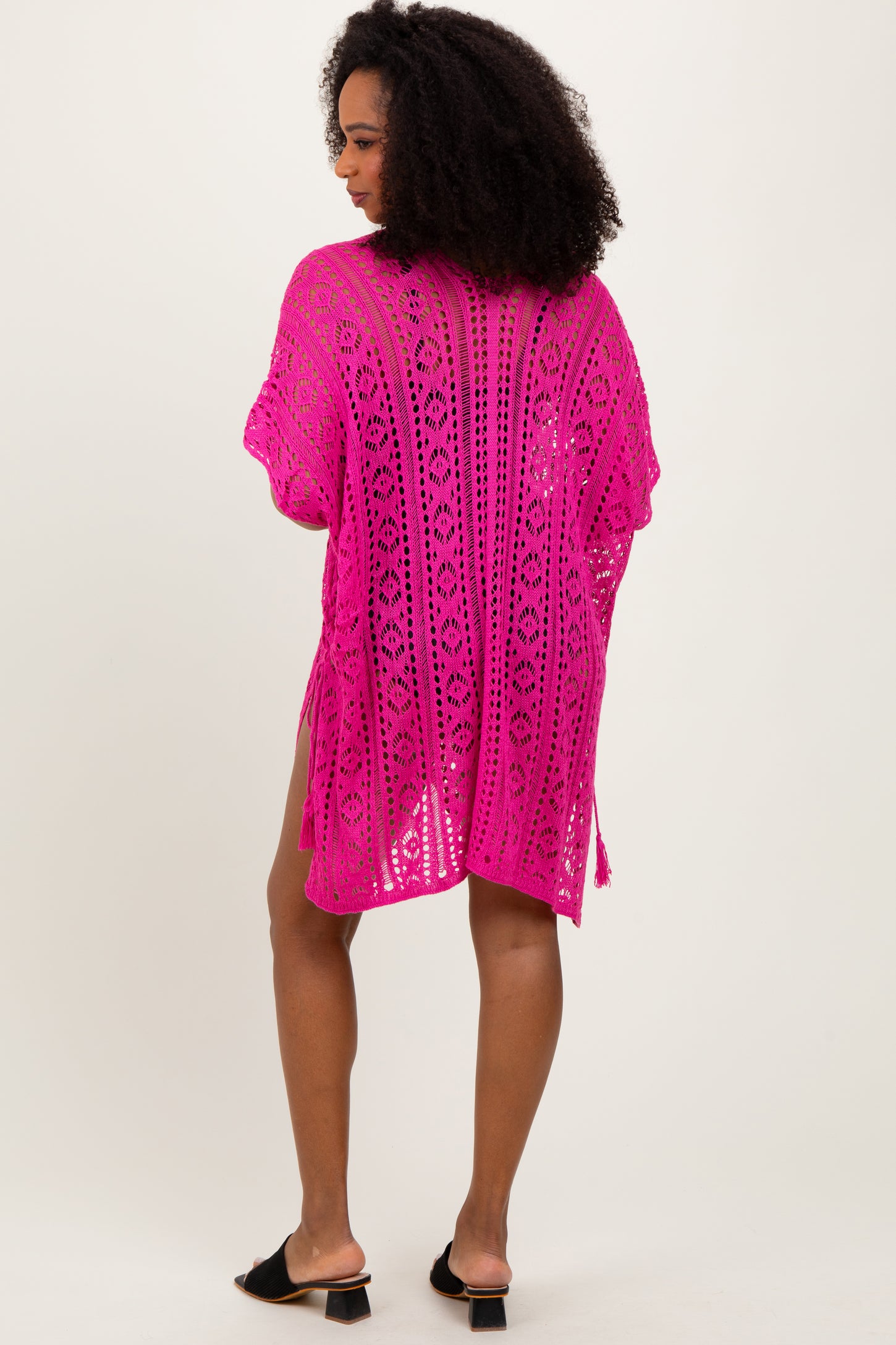 Fuchsia Crochet Knit Swim Cover Up