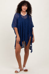 Navy Crochet Knit Swim Cover Up