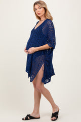 Navy Crochet Knit Maternity Swim Cover Up